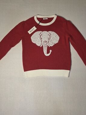 WHY Dress Women's Sequin Elephant Graphic Red Crewneck Sweater